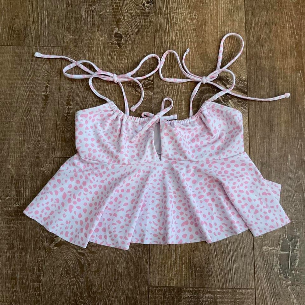 pink cow print swim top